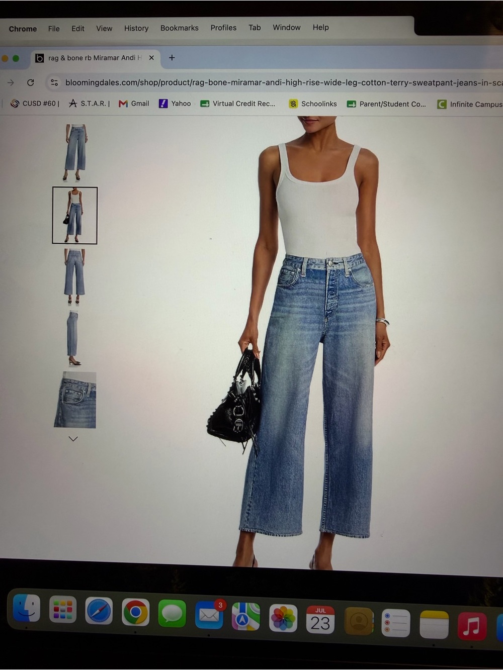 rag & bone High-Rise Wide-Leg Jeans in Light Blue Wash - Picture 1 of 5